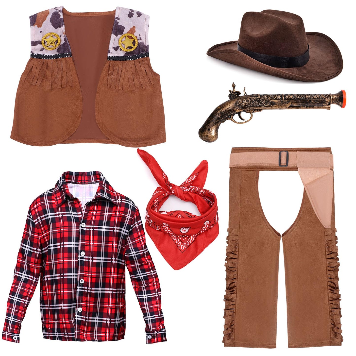 Latocos 7 PCS Kids Cowboy Costume for Boys Ages 3-10 Years Halloween Party Dress Up Role Play and Cosplay
