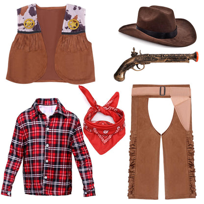 Latocos 7 PCS Kids Cowboy Costume for Boys Ages 3-10 Years Halloween Party Dress Up Role Play and Cosplay
