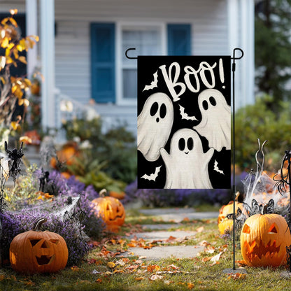 CROWNED BEAUTY Halloween Garden Flag 12x18 Inch Double Sided Ghosts Boo Decoration for Outside CF1883-12