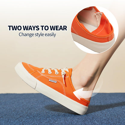 hash bubbie Women's Slip on Shoes Canvas Shoes Non Slip Fashion Canvas Sneakers for Women Low Top Loafers(Orange.US7)