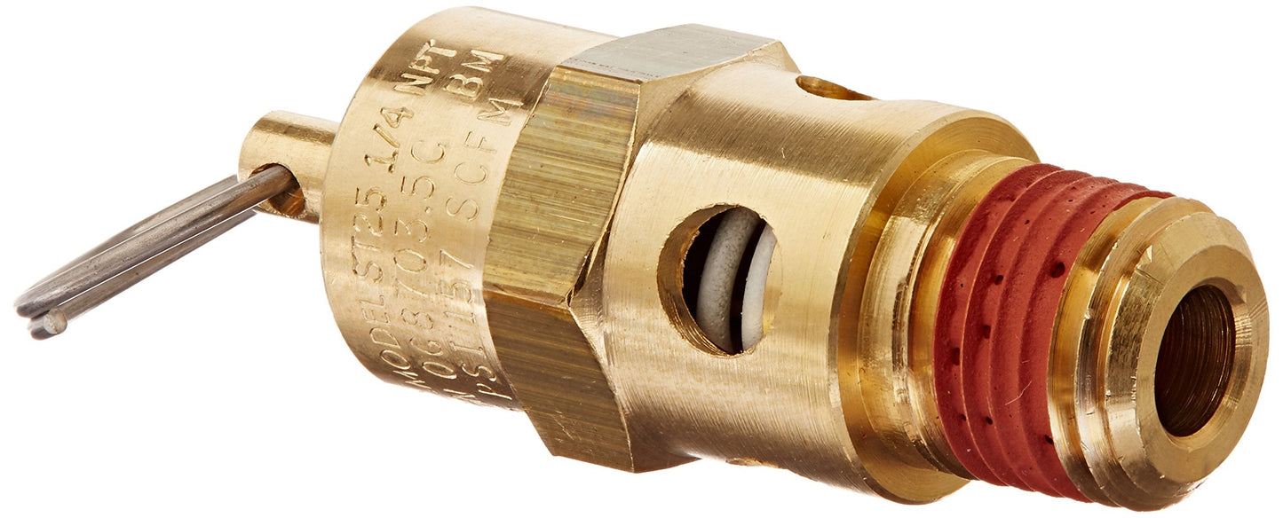 Control Devices ST25-1A175 ST Series Brass Soft Seat ASME Safety Valve, 175 psi Set Pressure, 1/4 Male NPT