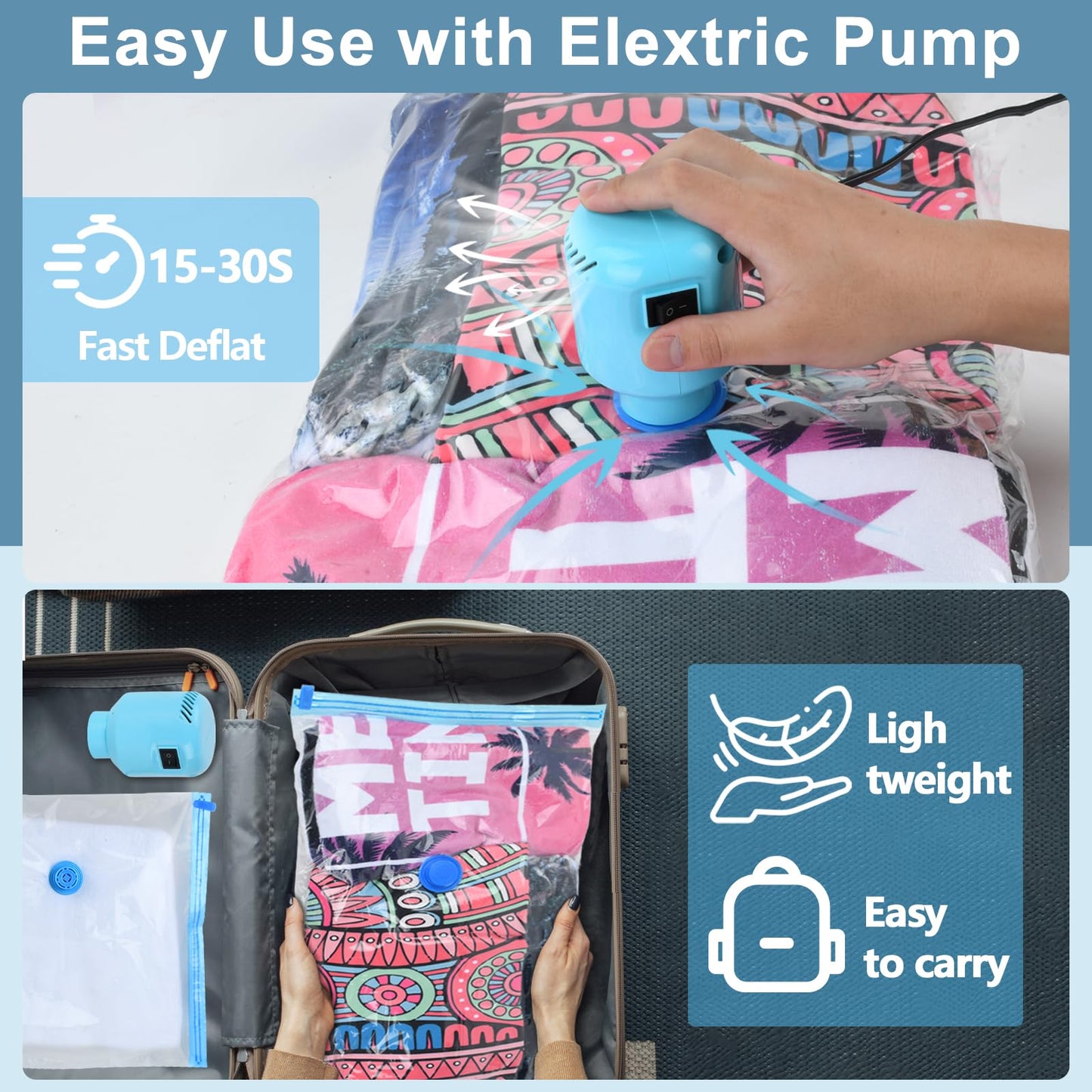 HOTBAG Large Vacuum Storage Bags with Electric Pump 10 Pack (5 Jumbo/5 Large) Vacuum Seal Bags for Clothing Compression Space Saver for Comforters,Blankets - Travel Essentials