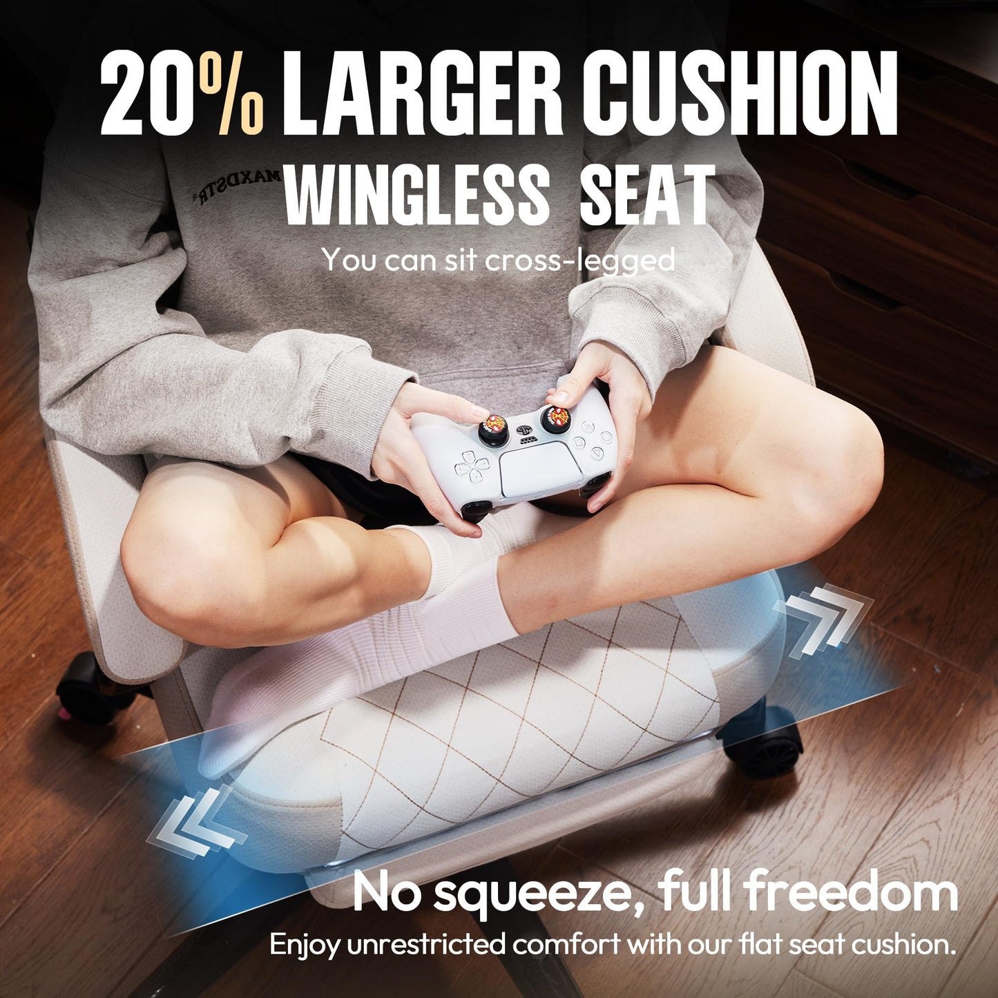 Dowinx Gaming Chair Fabric with Pocket Spring Cushion, High Back Ergonomic Computer Chair with Footrest for Adults, Massage Lumbar Support Swivel Game Chair for Office Gaming 300LBS, Beige