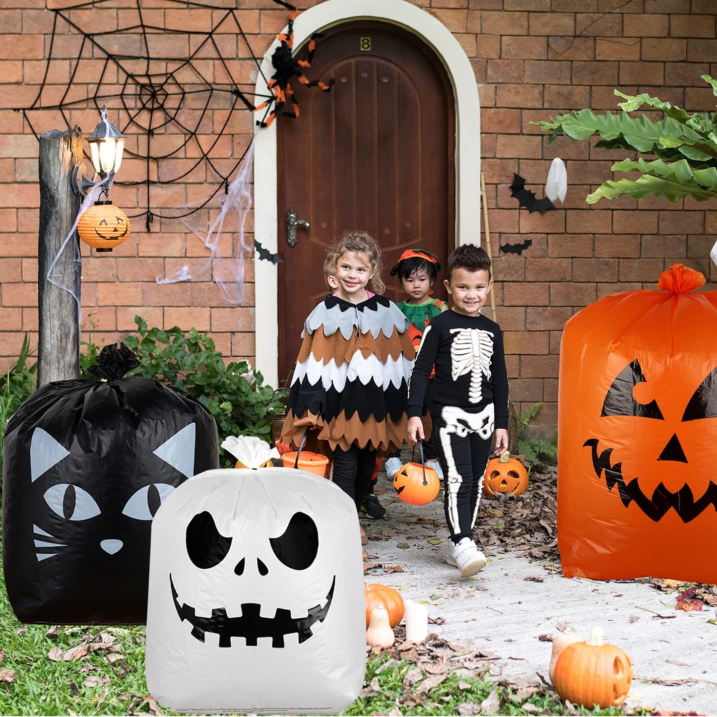 Giiffu 9-Pack Halloween Leaf Bags with Twist Ties – Heavy Duty Pumpkin Yard Waste Bags for Lawn, Garden, Porch, Indoor & Outdoor Halloween Decorations