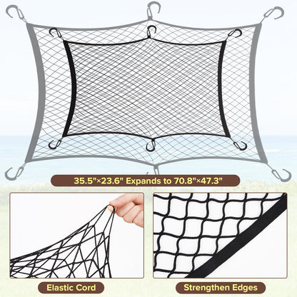 Kaskawise Small Cargo Net for Collapsible Foldable Wagon, Beach Cart, Garden Cart Cover Net - Elastic Mesh Heavy Duty Nylon Net with 6 Hooks - Outdoor Wagon Accessories (35.5"×23.6", Black)