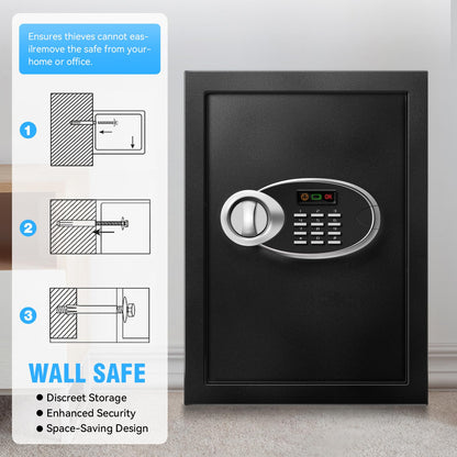 2.5 Cu Ft Large Safe Box with Fireproof Waterproof for Documents - Steel Security Personal Fire Safe with Digital Keypad, Emergency Battery Box & Combination Lock, Safety Box for Valuables Money Cash