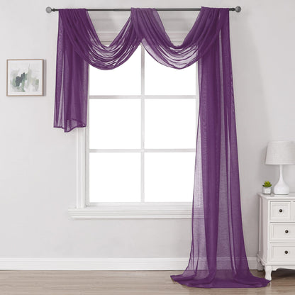 DONREN Royal Purple Window Scarf for Background - Luxury Soft Sheer Scarf Add to Window Curtains for Enhanced Effect (52 by 216 Inch,1 Pack)
