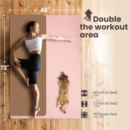 Large Yoga Mat (6'x4') – 1/4" & 1/2" Thick Exercise Mats for Home Workout, Extra Wide Workout Mats for Home Gym, Yoga, Pilates, Stretching, Floor & More