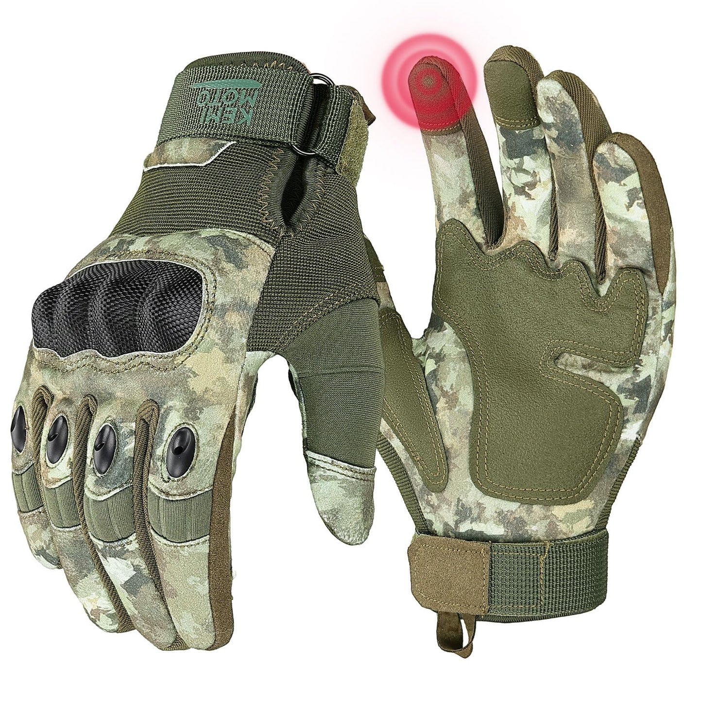 KEMIMOTO Camo Tactical Gloves for Men, Touchscreen Motorcycle Gloves with Hard Shell & Palm Padding for Sports Motorcycle Tactical Airsoft Paintball Hunting Hiking Camping Climbing (Camo,Medium)