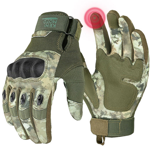 KEMIMOTO Camo Tactical Gloves for Men, Touchscreen Motorcycle Gloves with Hard Shell & Palm Padding for Sports Motorcycle Tactical Airsoft Paintball Hunting Hiking Camping Climbing (Camo,Medium)