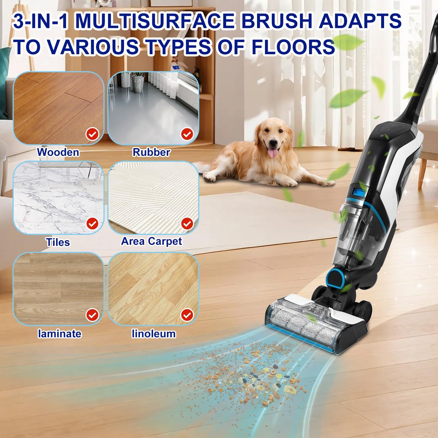 Lemige 3 Pack Multi-Surface Pet Brush Rolls 2788 and 3 Pack Vacuum Filters 1866 for Bissell CrossWave Max 2554 2590 2593 2596 for HydroSteam 35151 3515 35152 3513 3518 Vacuums, Part 1618641 & 1608684