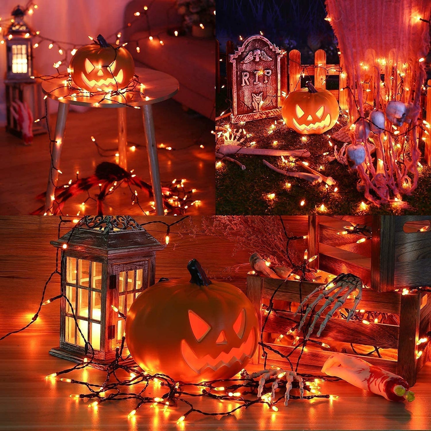 Joomer Orange Halloween Lights, 33ft 100 LED Battery Operated Mini String Lights Waterproof with 8 Modes & Timer Function for Halloween Decorations