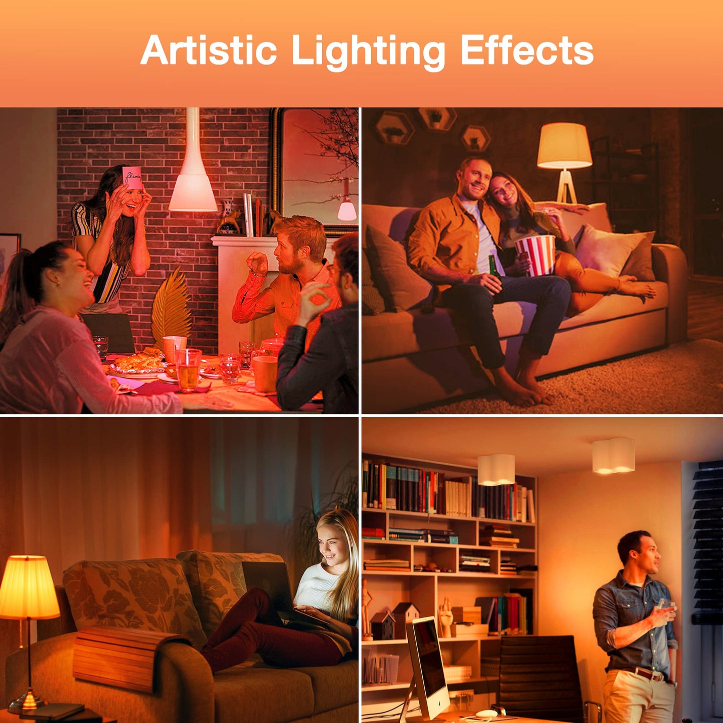 Flaspar Orange Light Bulbs Outdoor, A19 LED Halloween Light 60W Equivalent, 9W E26 Bulb for Porch, Party, Christmas Decor, Not-Dimmable, 4 Pack