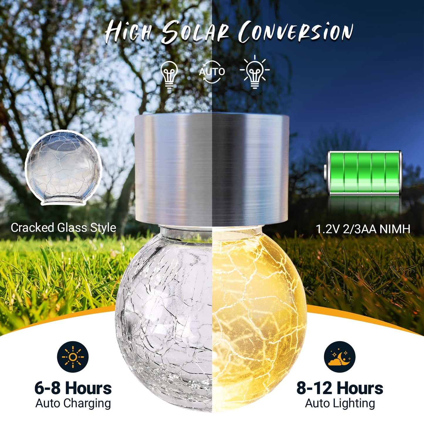 GIGALUMI Solar Lights Outdoor Waterproof ,12 Pack Solar Hanging Lights Garden Decor,Gifts for Women Mom Grandma,Solar Outdoor Lights Lantern Cracked Glass for Yard, Fence, Tree(Warm White)