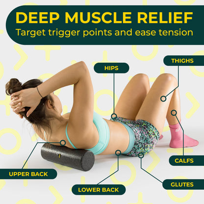 Deep Recovery Hard Foam Roller – Travel Size Back Roller for Back, Legs, and Shoulders – Deep Tissue Massage for Myofascial Release, Exercise & Yoga