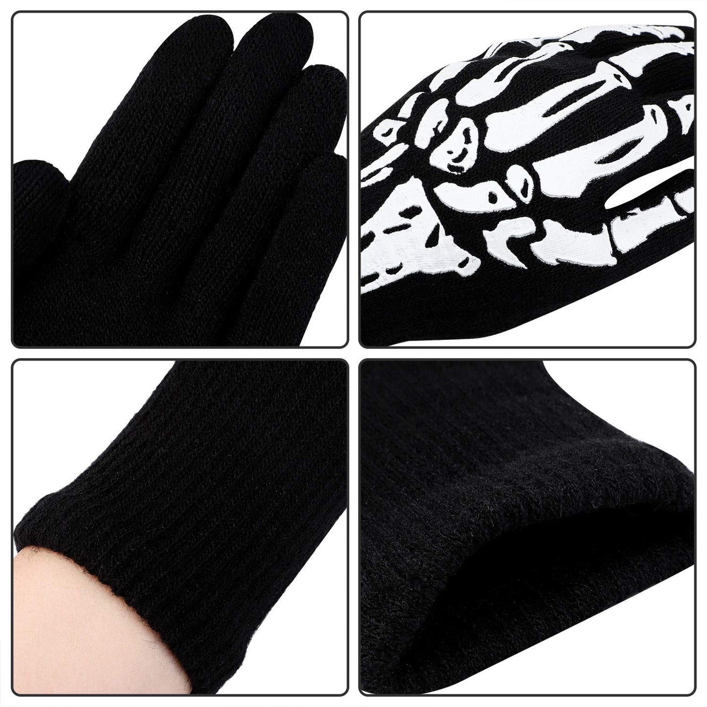 Cooraby 3 Pairs Glow in the Dark Full Finger Skeleton Gloves Halloween Skull Bone Gloves