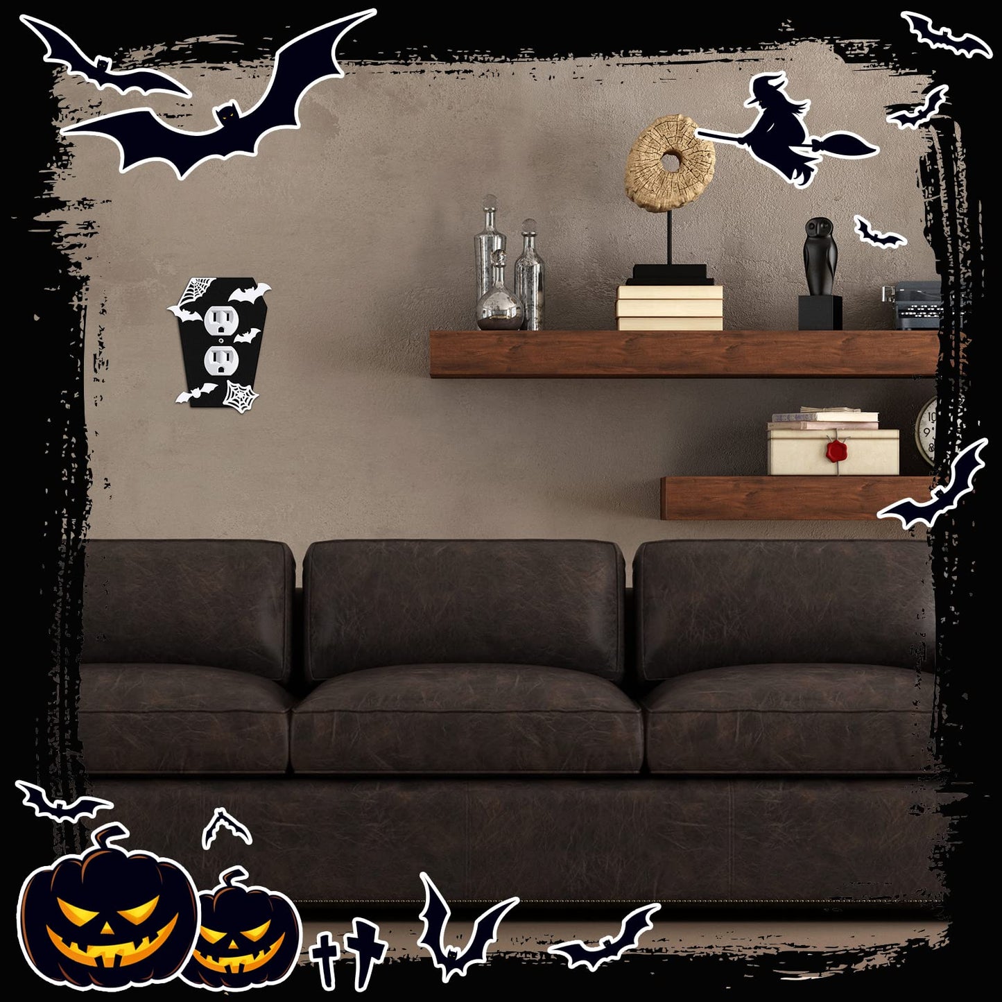 Peryiter 3 Pieces Gothic Coffin Light Switch Cover Wall Plate Gothic Halloween Decor Switch Cover Coffin Outlet Light Goth Bat Wall Plate Outlet Accessory for Bedroom Home Office(Elegant Style)