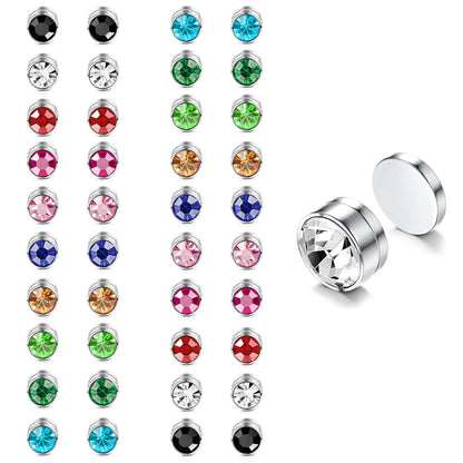 Finrezio 20 Pairs of 6 mm Magnetic Stud Earrings for Women Magnetic Earrings Colourful Crystal Non-Pierced Earrings Without Pierced Earrings, Crystal, 0