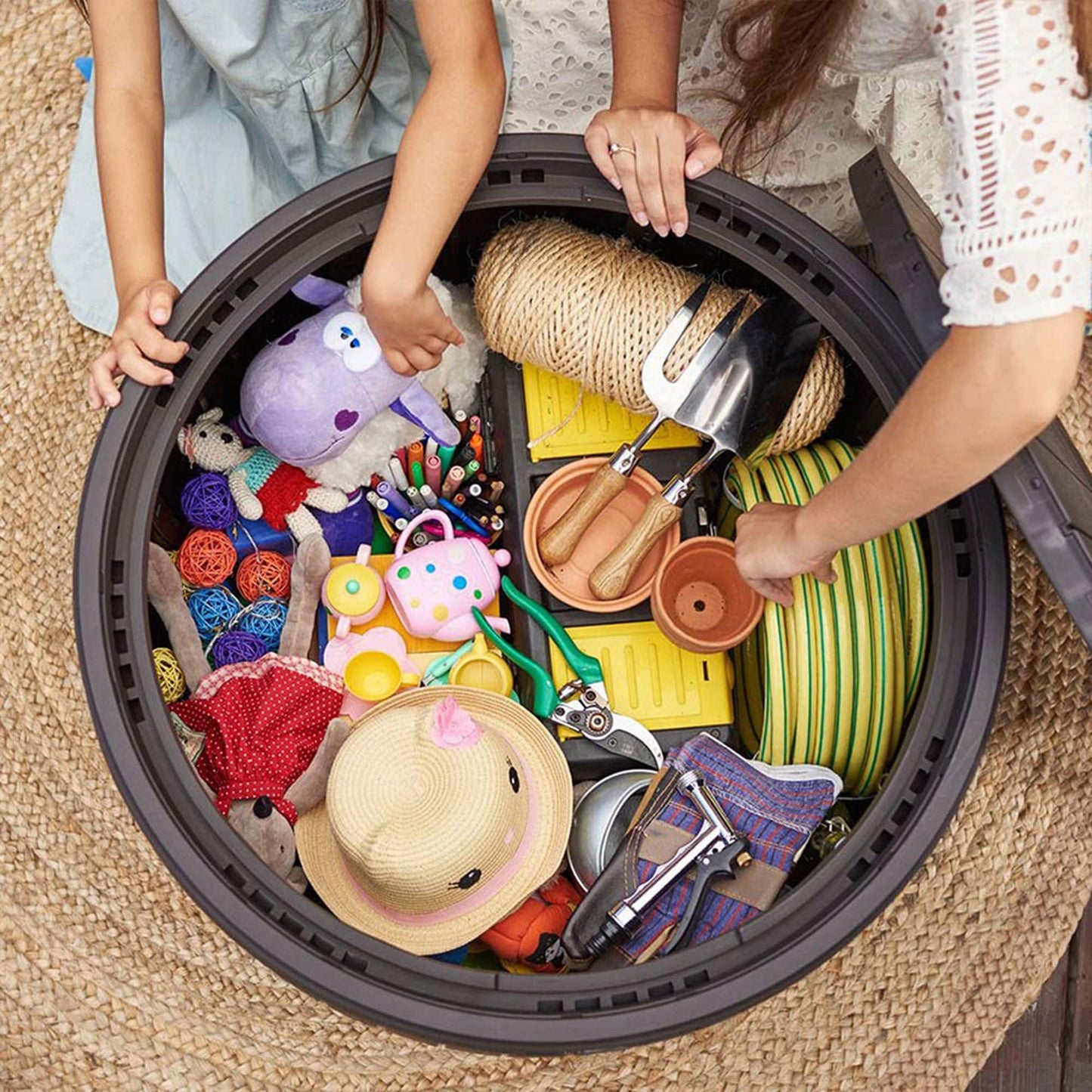 Keter Outdoor Storage Deck Box, 37 Gallon Waterproof Patio Table Bin, Circa, Brown