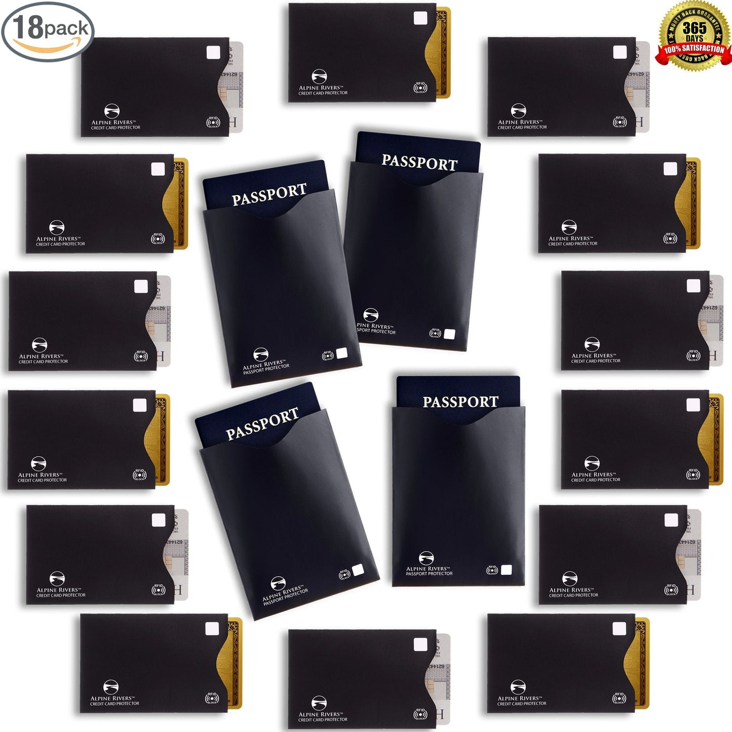 18 RFID Blocking Sleeves Set: 14 Credit Card Holders and 4 Passport Protectors - Premium Identity Theft Protection for Men & Women. Slim Design Fits Wallets & Purses