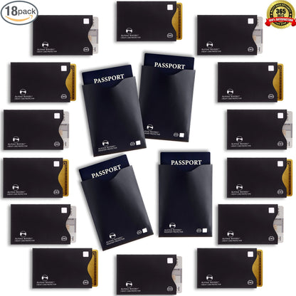 18 RFID Blocking Sleeves Set: 14 Credit Card Holders and 4 Passport Protectors - Premium Identity Theft Protection for Men & Women. Slim Design Fits Wallets & Purses