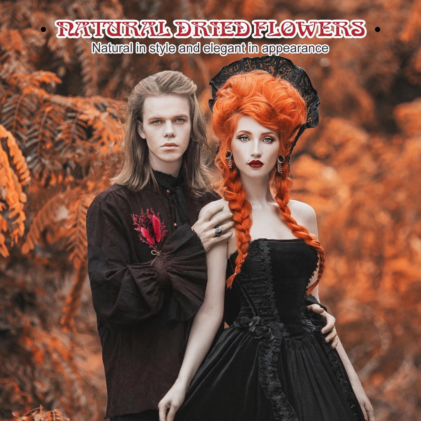 10 Pack Halloween Flowers Bouquets Red Black Series Mini Dried Flower with Stem Natural Dry Flower Bundles Dried Floral Arrangement for Vase DIY Goth Wedding Decor