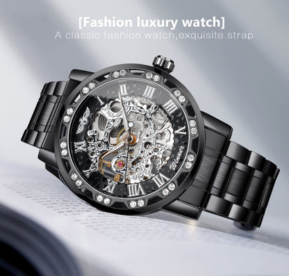 FORSINING Retro Steampunk Skeleton Automatic Diamond Royal Carving Men's Watches Elegant Mechanical Wrist Watch Neutral Clock