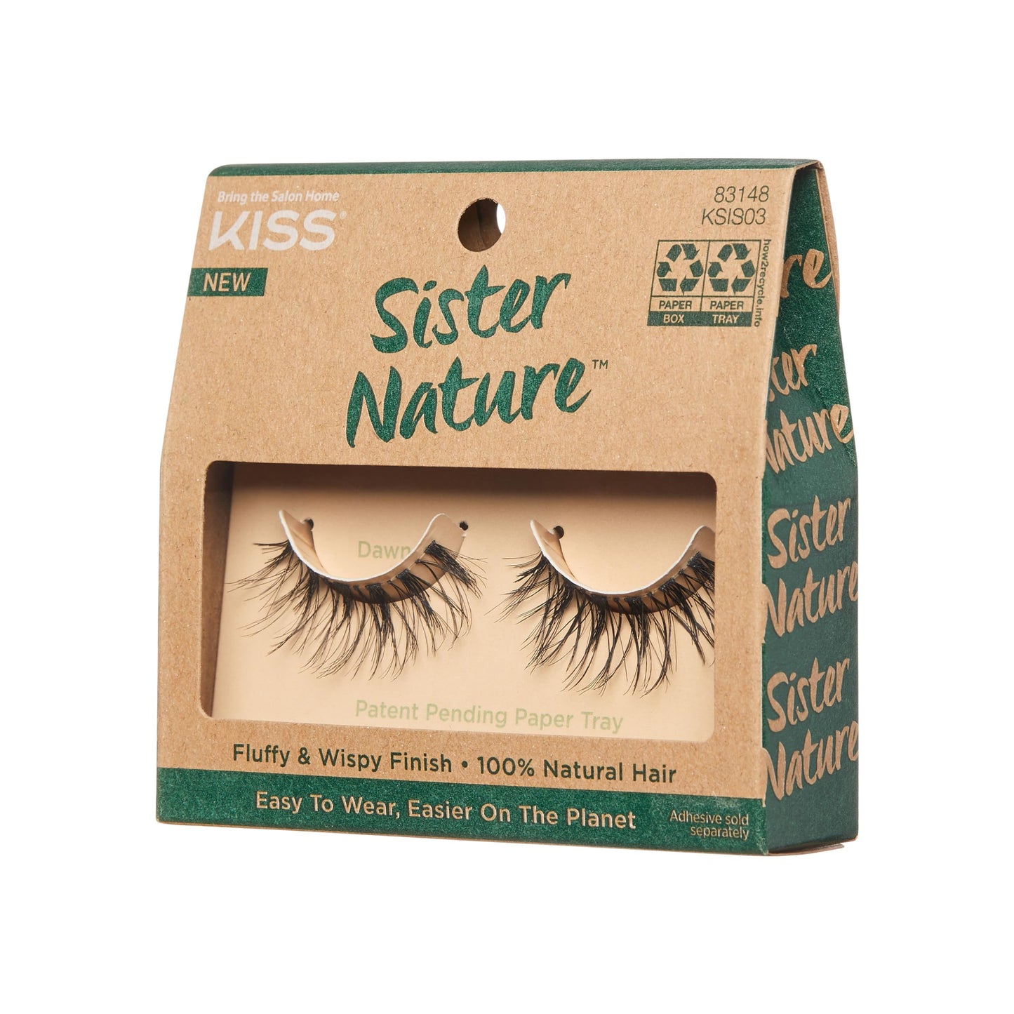 KISS Sister Nature False Eyelashes, 'Dawn', 12 mm, 100% Natural Hair, Recyclable Paper Box, Printed with Soy Ink, Cruelty Free, Vegan, Includes 1 Pair of Reusable Strip Lashes