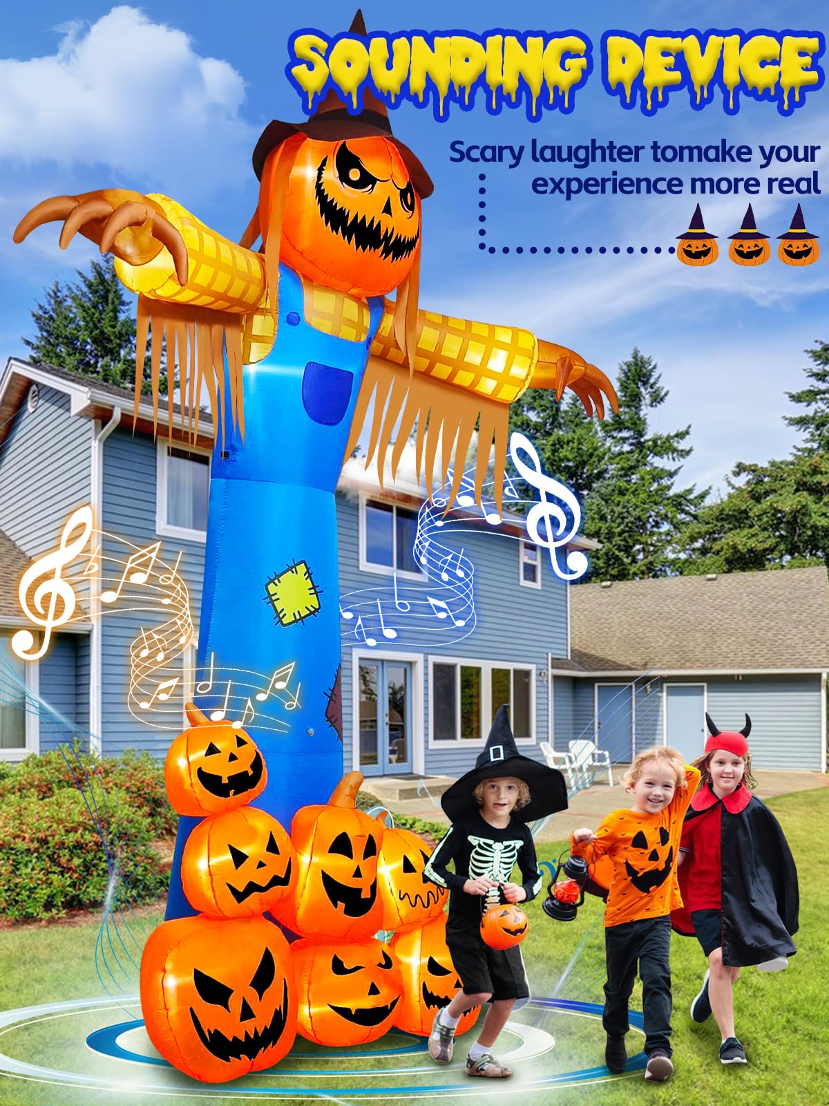 12.5FT Giant Pumpkin Head Halloween Inflatable with Built-in LED Lights and Sound Blow Up Halloween Yard Decorations Lawn Party Indoor Outdoor