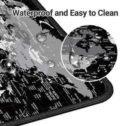 KMLVILE World Map Gaming Mouse Pad Large,XL Desk Pad Computer Game Desk Mat for Keyboard and Mouse with Non-Slip Base,Stitched Edges,Waterproof Mousepad for Gamer,Office &Home(Black,31.5" x 11.8")
