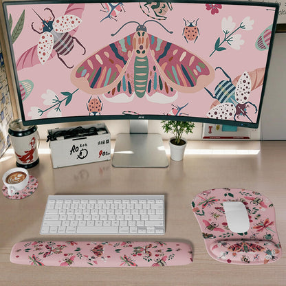 HAOCOO Gel Mouse Pad with Wrist Rest, Ergonomic Keyboard Wrist Rest Memory Foam for Computer Keyboard, 3 in 1 Mouse pad Set with Non-Slip PU Base, Easy Typing & Pain Relief (Pink)