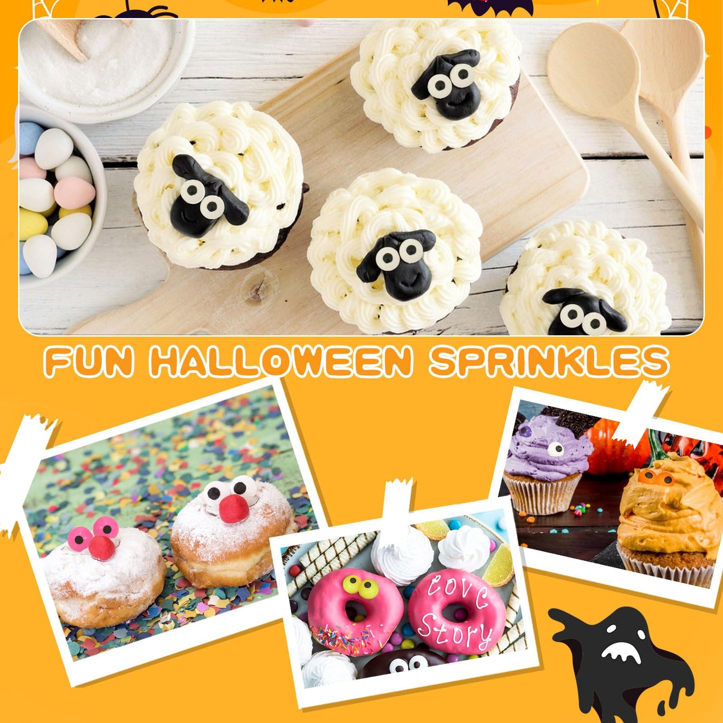 Edible Eyes, Colours Candy Small Eyes, Candy Eyeballs, Eyeball Sprinkles Cupcake Toppers, Baking, Ice Cream，Biscuits, Halloween Christmas Party Supplies 3 Oz.