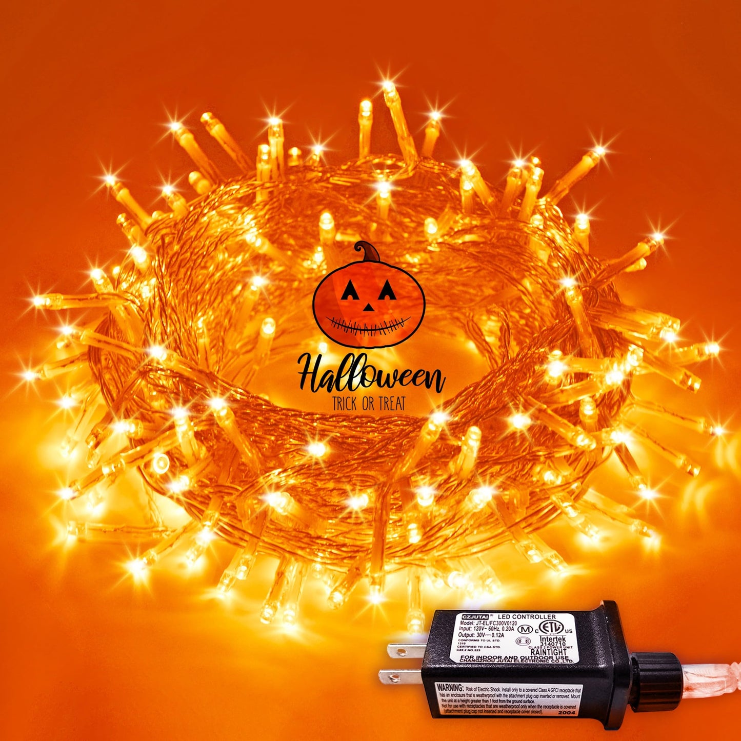 JMEXSUSS 66ft 200 LED Halloween Lights Outdoor Indoor, Connectable Orange String Lights Clear Wire, Fall Light Plug in for Fireplace Tree Garden Patio Thanksgiving Fall Halloween Decor