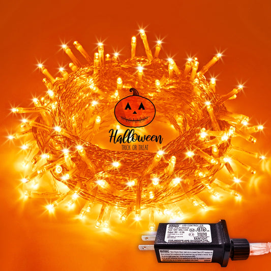 JMEXSUSS 66ft 200 LED Halloween Lights Outdoor Indoor, Connectable Orange String Lights Clear Wire, Fall Light Plug in for Fireplace Tree Garden Patio Thanksgiving Fall Halloween Decor