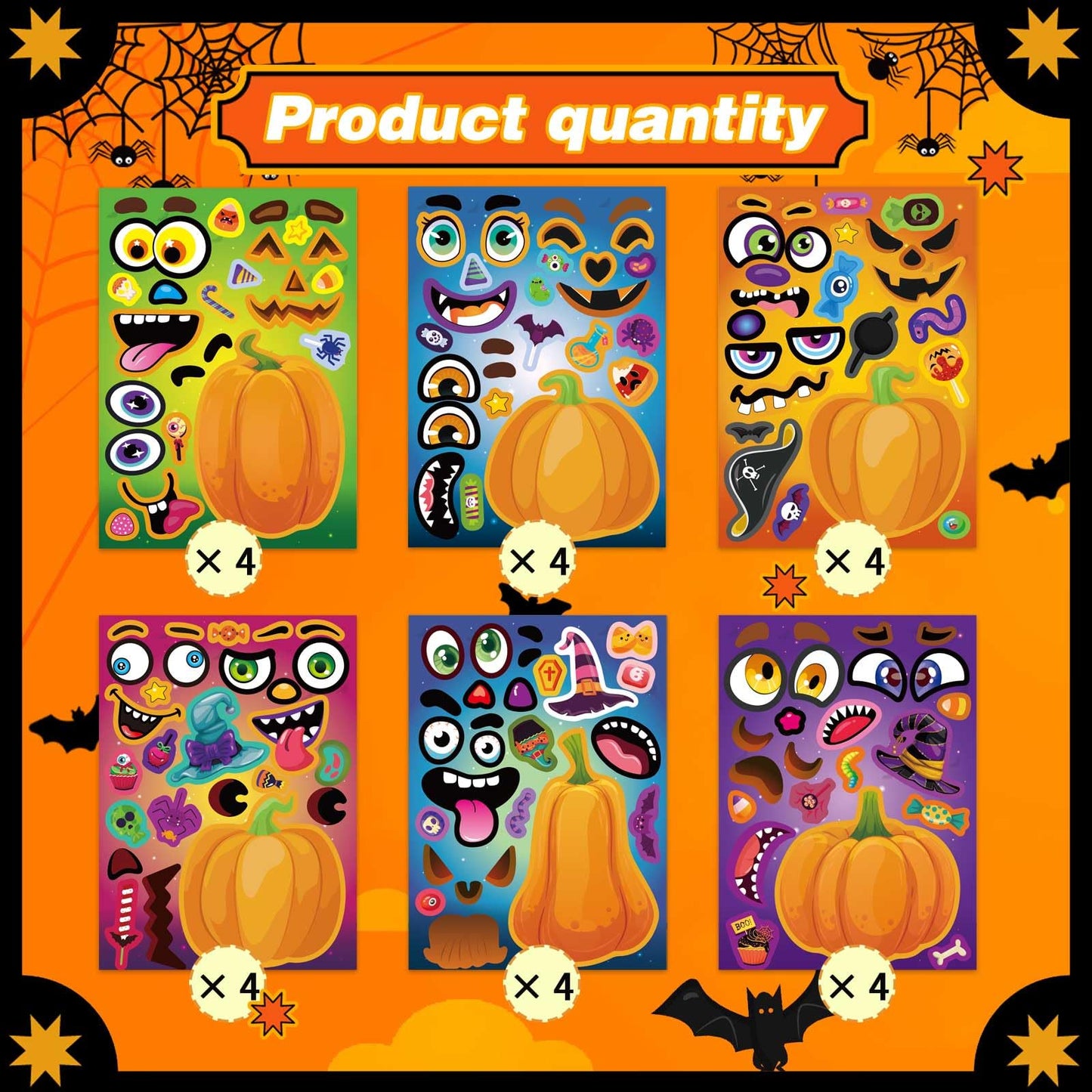 Halloween Stickers for Kids 24 Sheets Make a Pumpkin Face Stickers Pumpkin Decorating Sticker, Halloween Party Games, Make Your Own Sticker Fall Autumn Thanksgiving Party Favors Crafts