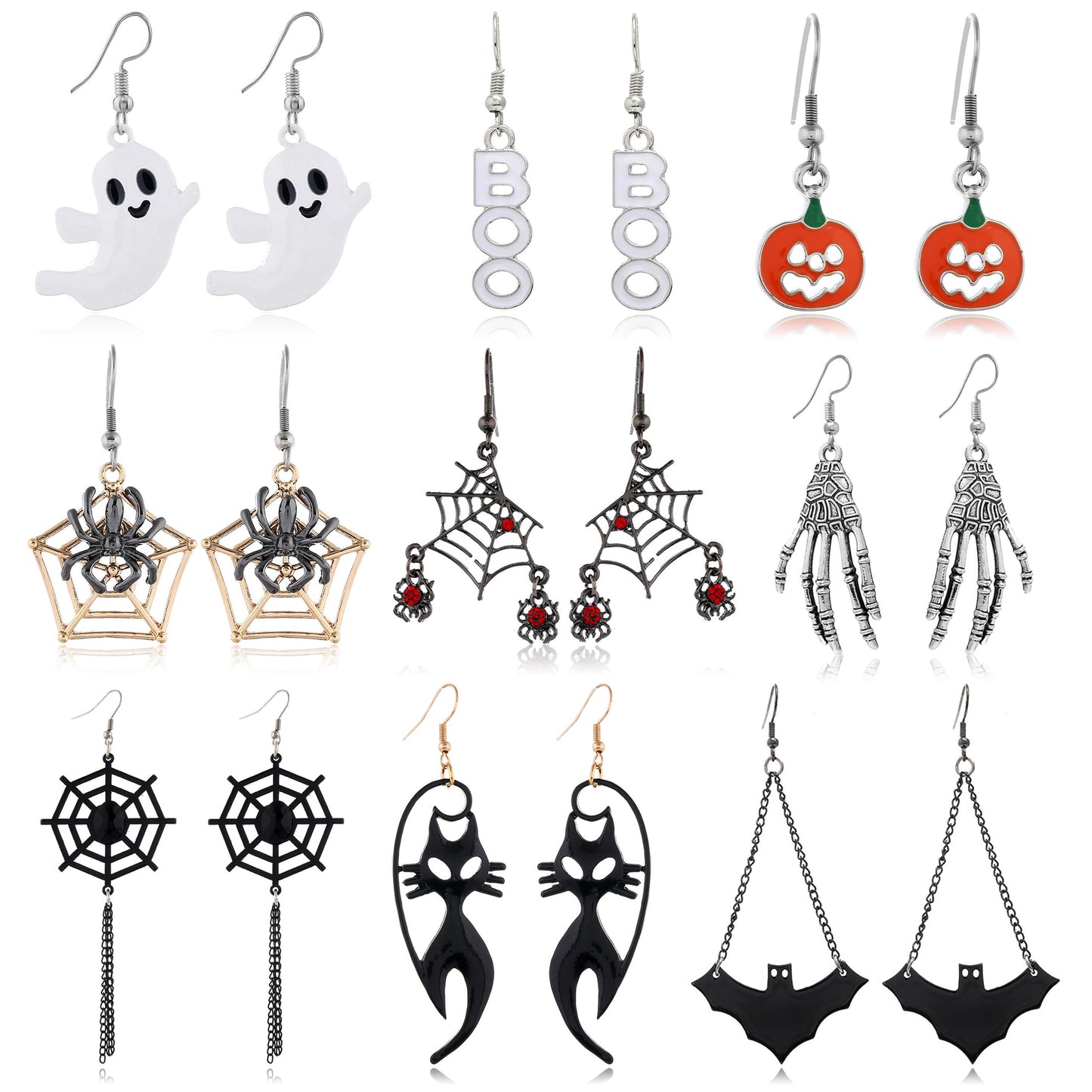 9Pairs Halloween Earrings for Women Skeleton Spider Pumpkin Ghost Bat Dangle Earrings Set Gothic Jewelry Halloween Accessories Costumes Woman 2025 Party Favors