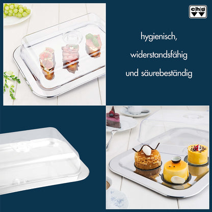 c|h|g 691AMAZ-56 Gourmet Plate with Food Storage Cover, 42 x 31 x 8.5 cm, Stainless Steel