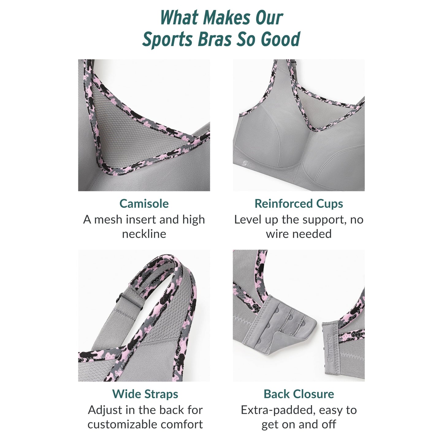 Full Figure Plus Size No-Bounce Camisole Sports Bra Wirefree #1066 Black