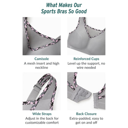 Full Figure Plus Size No-Bounce Camisole Sports Bra Wirefree #1066 Black