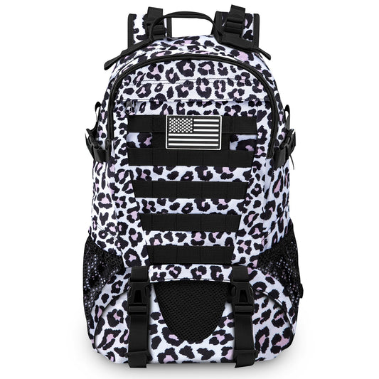 Jueachy Tactical Backpack for Women Men Hiking Day Pack Molle Military Rucksack Waterproof 30L EDC Bag with USA Flag Patch Leopard