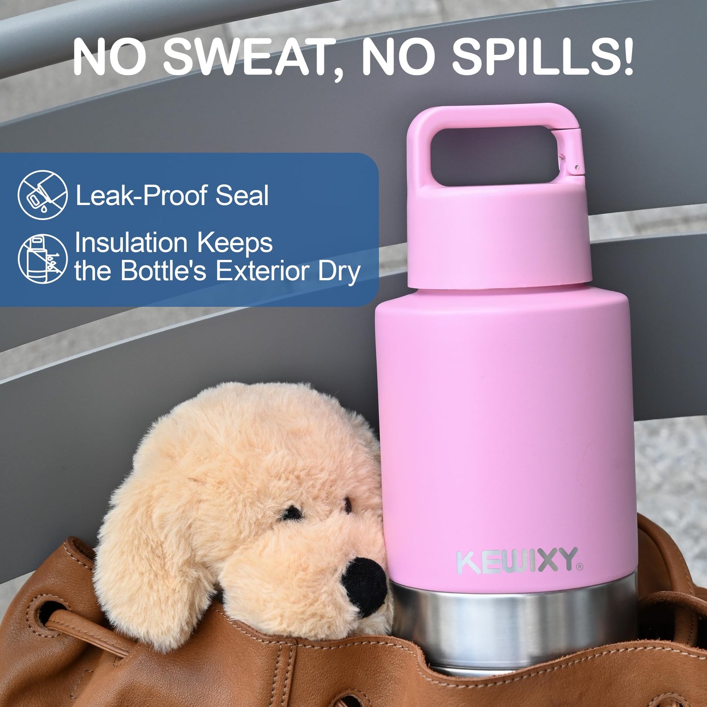 KEWIXY Insulated Dog Travel Water Bottle With Detachable Bowls, 3 In 1 Portable Dog Water Bottle Dispenser, Dog Accessories For Walking, Hiking, Camping, Outdoor (Pink-purple, 32 Oz)