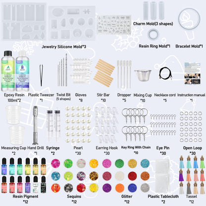 IGaiety Resin Jewelry Making Kit 240 Pcs Silicone Epoxy Resin Mold Keychain Starter Kit Bundle with Epoxy Molds and Pigments Tools for Beginners Adults Jewelry Earring Making