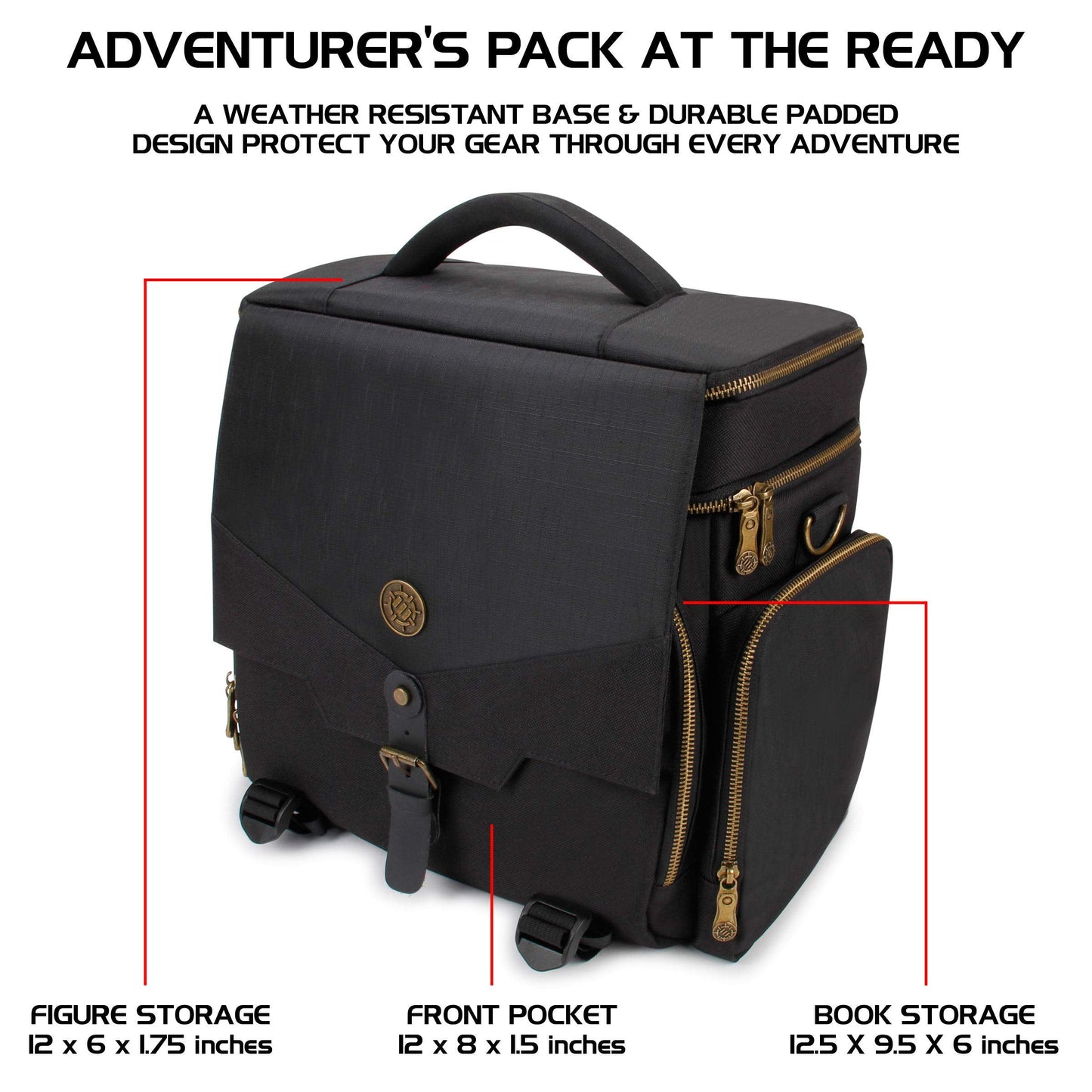 ENHANCE Tabletop DnD Bag - RPG Adventurer's Dungeons and Dragons Accessories Bag with Miniatures Storage, Mat Holder, DnD Dice & Token Pockets, Fits 4-8 Books, DM's Guide, Player's Handbook (Black)