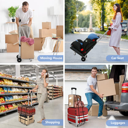 KEDSUM 270LBS Utility Luggage Cart with 4 Wheels, 100% Aluminum Hand Truck Dolly, Folding Hand Truck with Advanced Tank Wheels, Portable Dolly Cart for Luggage, Travel, Shopping, Office Use