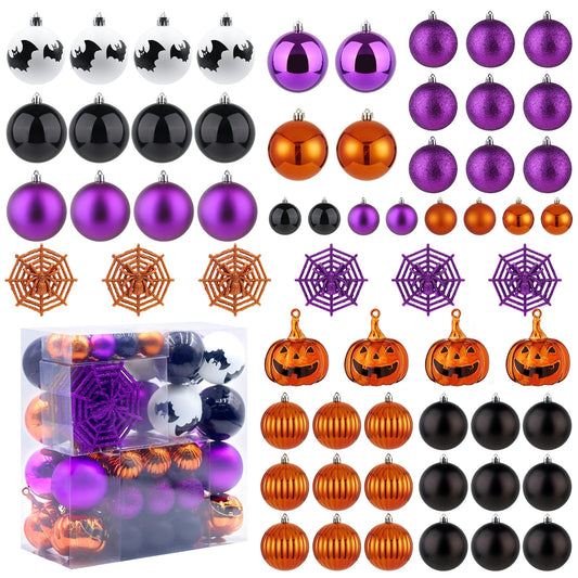 Halloween Ornaments Tree Decorations, 61 Pack Shatterproof Halloween Hanging Ball Ornaments Set with Loop for Party Holiday Indoor Home Decor