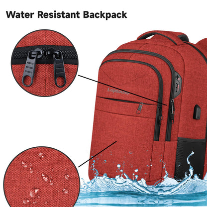Lapsouno Large Backpack, Travel Laptop Backpack, Carry on Backpack, Sturdy 17 Inch TSA Friendly with USB Port, Water Resistant College School Bag Gifts for Men Women, Wine Red
