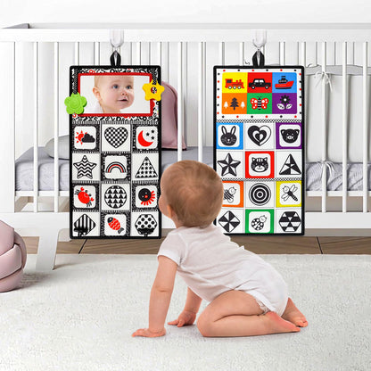 Dr.Rapeti Tummy Time Floor Mirror for Baby Infant Toddler Kids Black and White High Contrast Baby Toy with Teethers Floor Activity Toy Washable Non-Toxic