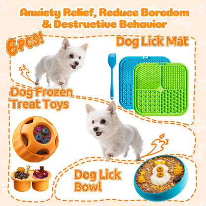 KILIN Dog Enrichment Toys 6 Pack - Dog Toys to Keep Them Busy, Lick Mat, Ball & Bowl with Peanut Butter, Frozen Treat Puzzle Dispenser for Anxiety Relief, Reduce Boredom, Perfect for Bathing Grooming