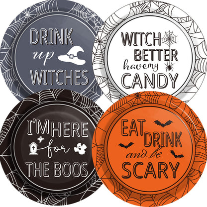 Halloween Party Paper Plates Supplies 7" Disposable Witch Party Dessert Plates Tableware Set Decorations for Birthday Funny Halloween Spooky Party Get-Together
