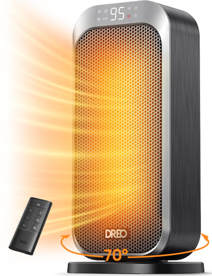 Dreo Quiet Space Heater, 1500W Portable Heaters for Indoor Use with Remote, 70° Oscillation, Fast and Safety Electric PTC Ceramic for Desk Office Bedroom, 12H Timer